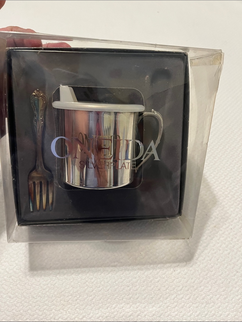 Oneida Silverplate Baby Sippy Cup and Fork Set with surprise gift